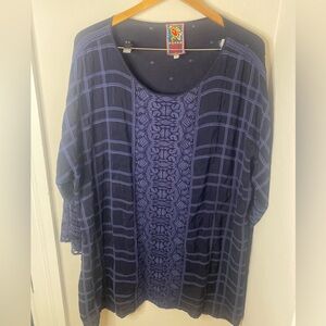 Johnny Was Floral embroidered plus size tunic top blue Rayon XXL